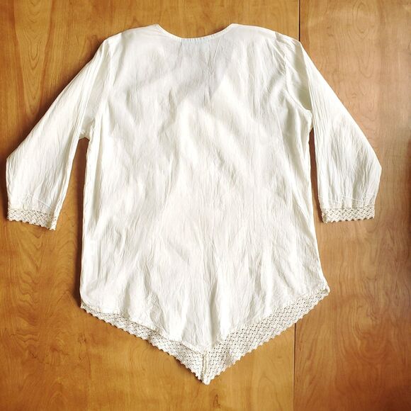 Royal Moda Tunic L 40 Embroidered Floral 3/4 Sleeve Boho Western Peasant Cream - Picture 5 of 10